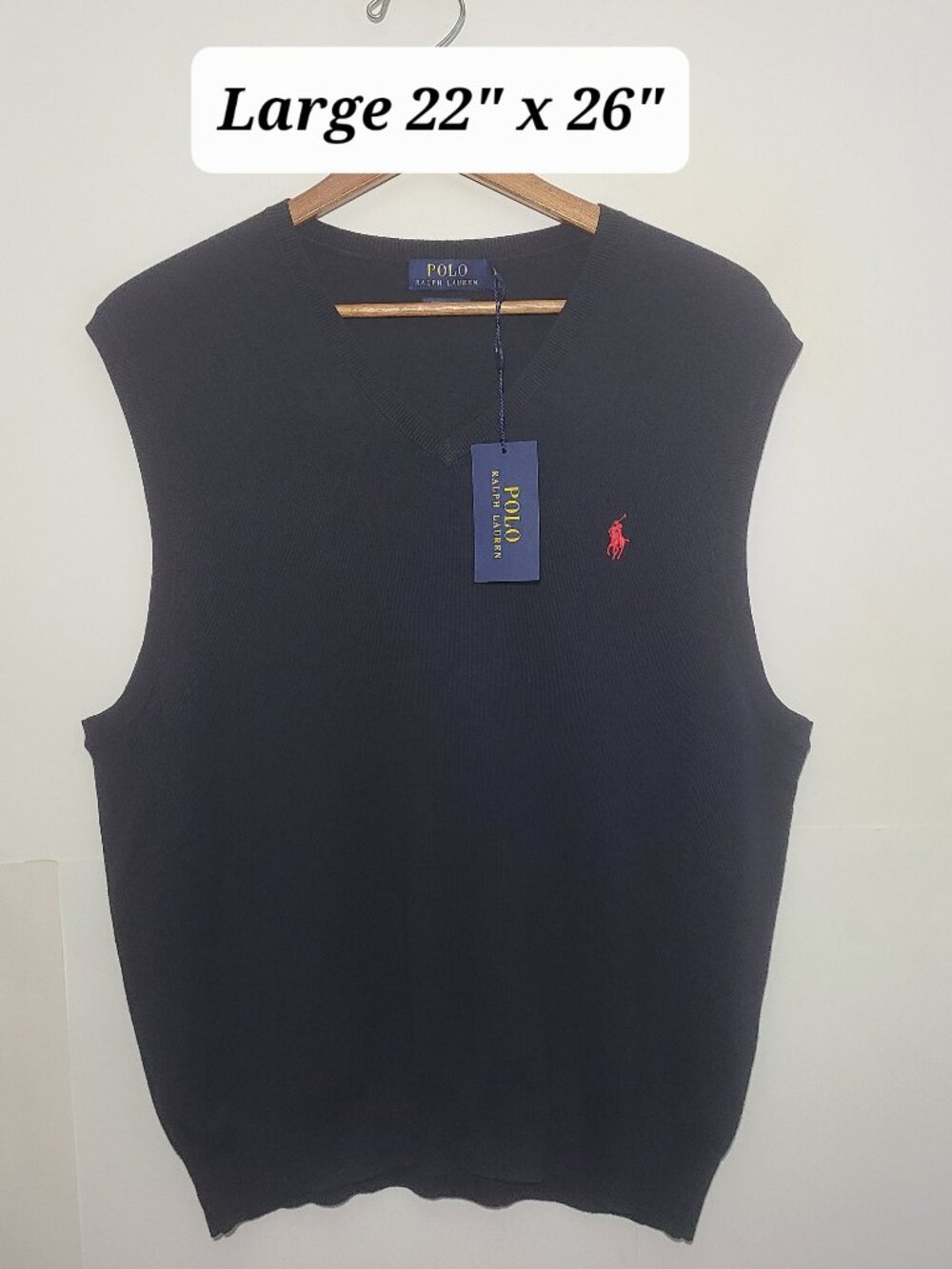 Polo Ralph Lauren Pima Cotton V-Neck Black Men's Sweater Vest Size Large NWT